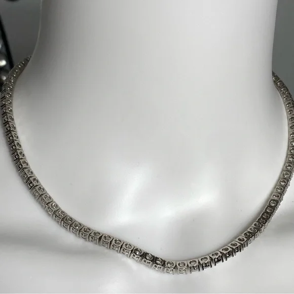 Choker Necklace 925 Sterling Silver China 16” 28.45 Grams Cubic Zircons - Picture 4 of 8